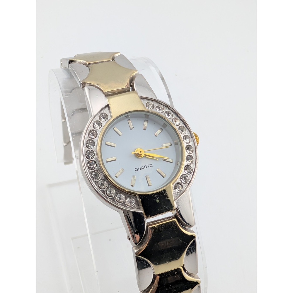 Blair Women's Watch 25mm Case Two Tone 7" Band Rhinetone Bezel-‎ New Battery